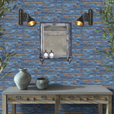 Dark Blue and Brown Stick and Peel Wallpaper Wood for Wall Decoration